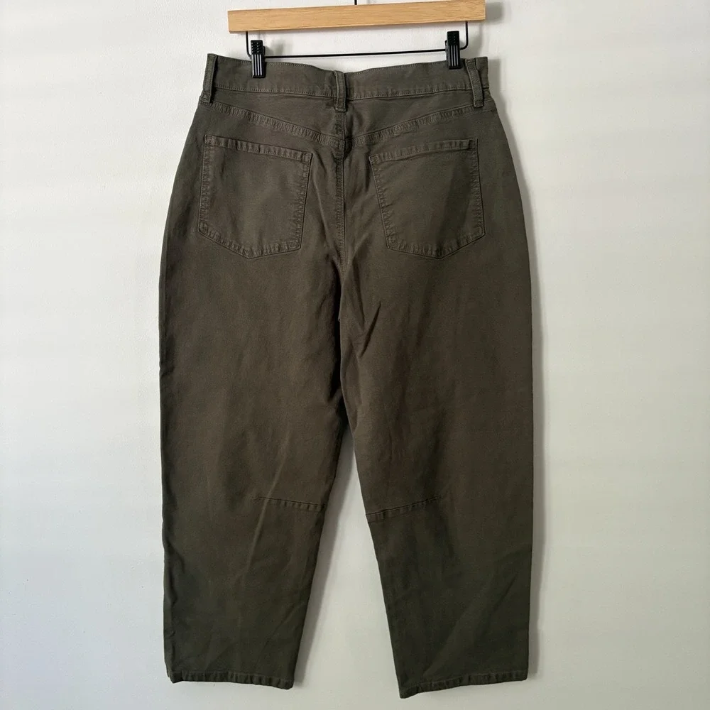 Evereve Emerson Barrel Leg Ankle Pants Olive Green Size 30 Cotton Stretch Casual